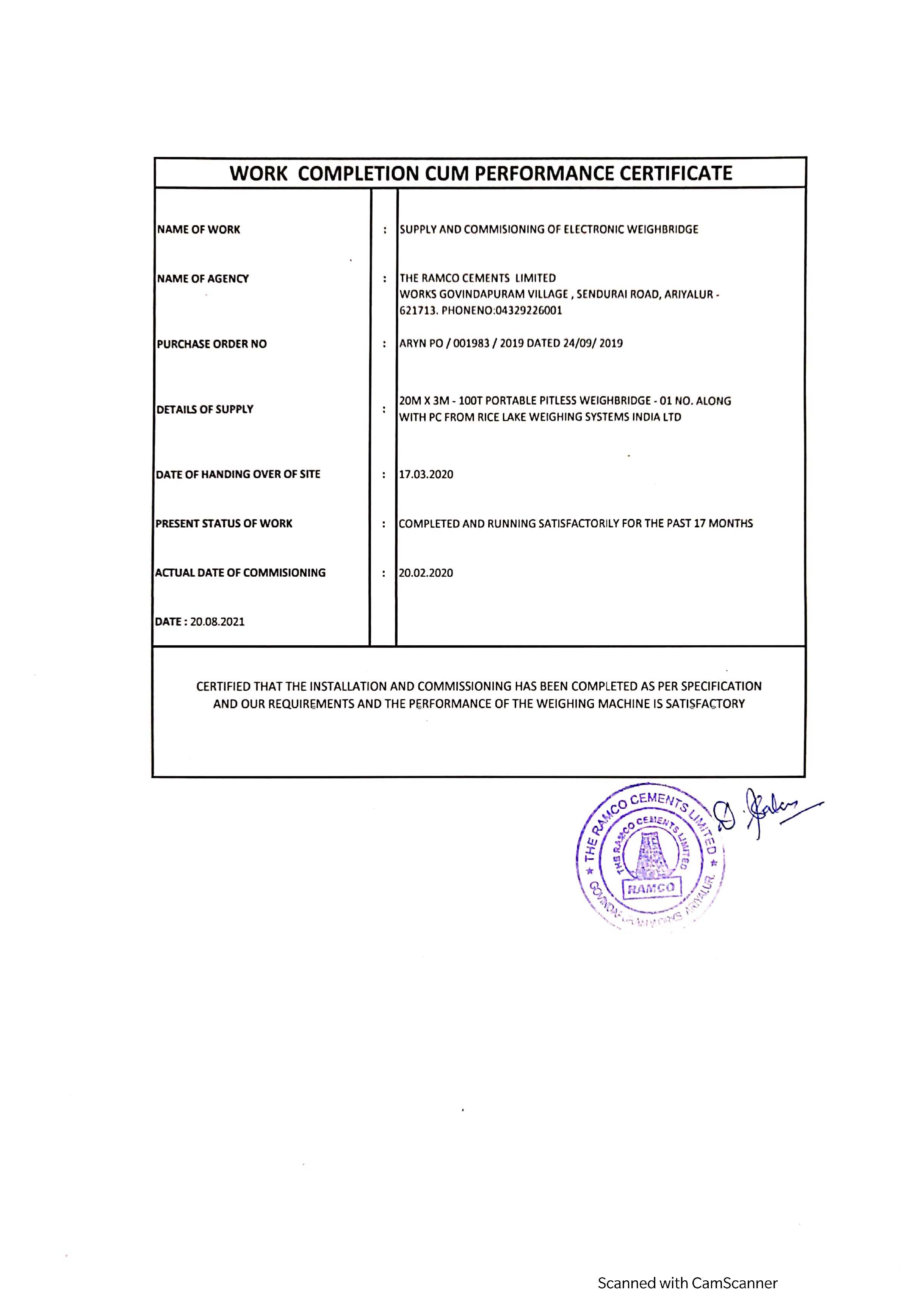 Ramco Ariyallur Performance